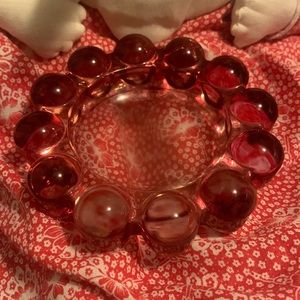 Anchor Hocking mid century pink bubble edge Glass ashtray catch all